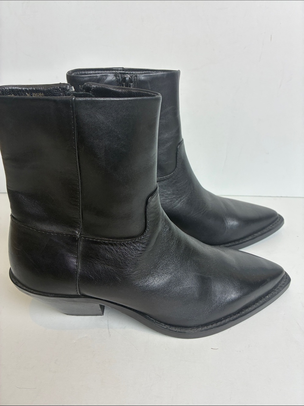 Zara leather cowboy ankle boot booties black EU 36 1122/010 western rodeo - Picture 4 of 16